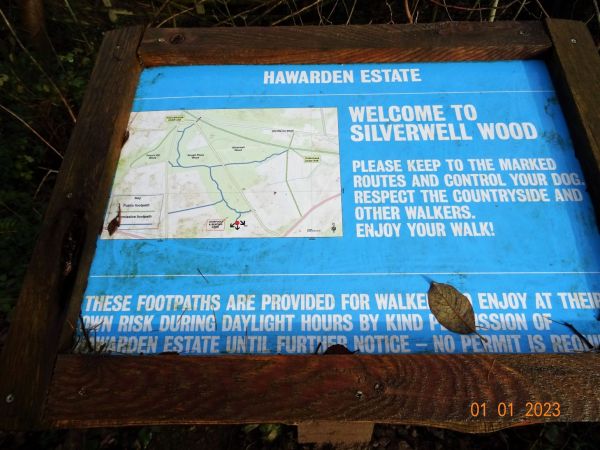Information Board at the entrance to Silverwell Woods on the Hawarden Estate, Flintshire, Wales